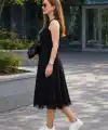 Kadın Askılı Yuvarlak Yakalı Etek Ucu Dantelli Midi Elbise