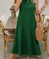 Kadın Askılı Yuvarlak Yakalı Kıloş Cepli Uzun Elbise