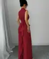 Kadın Balıkçı Yaka Kolsuz Incili Beli Kuşaklı Uzun Janjan Tulum