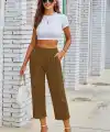Kadın Beli Lastikli Düğme Ve Cep Detaylı Kapri Ithal Keten Pantolon
