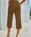 Kadın Beli Lastikli Düğme Ve Cep Detaylı Kapri Ithal Keten Pantolon