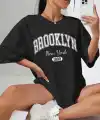 Kadın Brooklyn New York Baskılı Oversize Tshirt