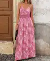 Kadın Ip Askılı Beli Ve Sırtı Dantelli Leopar Desenli Uzun Süprem Elbise