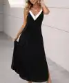 Kadın Ip Askılı Keskin V Yakalı Uzun Viskon Elbise