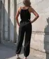 Kadın Ip Askılı Kruvaze Yakalı Belden Kuşaklı Uzun Sandy Tulum
