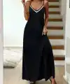 Kadın Ip Askılı V şerit Yakalı Uzun Viskon Elbise