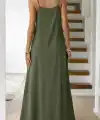 Kadın Ip Askılı V şerit Yakalı Uzun Viskon Elbise