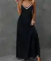 Kadın Ip Askılı V şerit Yakalı Uzun Viskon Elbise