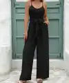 Kadın Ip Askılı V Yakalı Belden Kuşaklı Uzun Aerobin Tulum