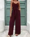 Kadın Ip Askılı V Yakalı Belden Kuşaklı Uzun Aerobin Tulum