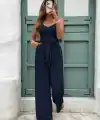 Kadın Ip Askılı V Yakalı Belden Kuşaklı Uzun Aerobin Tulum
