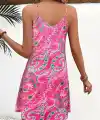 Kadın Ip Askılı V Yakalı Desenli Kısa Süprem Mini Elbise
