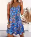 Kadın Ip Askılı V Yakalı Desenli Kısa Süprem Mini Elbise