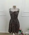 Kadın Ip Askılı Yakadan Büzgülü Beli Lastikli Kısa Süprem Elbise