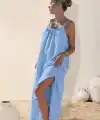 Kadın Ip Askılı Yuvarlak Yaka Yırtmaçlı Uzun Müslim Elbise