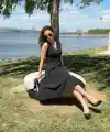 Kadın Ithal Krep Kumaş Kruvaze Yaka Eteği Kloş Kolsuz Mini Elbise