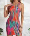 Kadın Kalın Askılı çok Renkli Dalgıç Mini Elbise