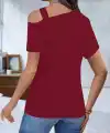 Kadın Kısa Kollu Asimetrik Yaka Detaylı Viskon Bluz