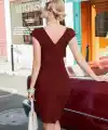Kadın Kısa Kollu Belden Kuşaklı Büzgülü Kısa Ithal Krep Elbise