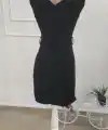 Kadın Kısa Kollu Belden Kuşaklı Büzgülü Kısa Ithal Krep Elbise