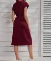 Kadın Kısa Kollu Bisiklet Yaka Belden Lastikli Midi Viskon Elbise