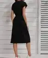 Kadın Kısa Kollu Bisiklet Yaka Belden Lastikli Midi Viskon Elbise