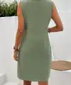 Kadın Kısa Kollu Bisiklet Yaka Cepli Kısa Keten Elbise