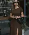 Kadın Kısa Kollu Bisiklet Yaka Derin Yırtmaç Detay Viskon Elbise