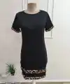 Kadın Kısa Kollu Bisiklet Yaka Leopar şerit Detaylı Kısa Modal Elbise
