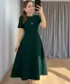 Kadın Kısa Kollu Bisiklet Yaka Maksi Boy Ithal Krep Elbise