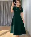 Kadın Kısa Kollu Bisiklet Yaka Maksi Boy Ithal Krep Elbise