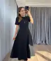 Kadın Kısa Kollu Bisiklet Yaka Maksi Boy Ithal Krep Elbise