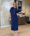 Kadın Kısa Kollu Bisiklet Yaka Omuzdan Düğmeli Uzun Viskon Iki Iplik Elbise
