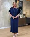 Kadın Kısa Kollu Bisiklet Yaka Omuzdan Düğmeli Uzun Viskon Iki Iplik Elbise