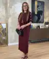 Kadın Kısa Kollu Bisiklet Yaka Omuzdan Düğmeli Uzun Viskon Iki Iplik Elbise
