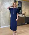 Kadın Kısa Kollu Bisiklet Yaka Omuzdan Düğmeli Uzun Viskon Iki Iplik Elbise