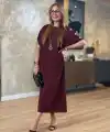 Kadın Kısa Kollu Bisiklet Yaka Omuzdan Düğmeli Uzun Viskon Iki Iplik Elbise
