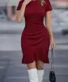 Kadın Kısa Kollu Bisiklet Yaka önden Volanlı Ithal Krep Elbise