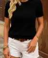 Kadın Kısa Kollu Bisiklet Yaka Triko Bluz