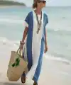 Kadın Kısa Kollu Bisiklet Yaka Uzun Süprem Elbise