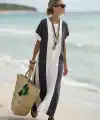 Kadın Kısa Kollu Bisiklet Yaka Uzun Süprem Elbise