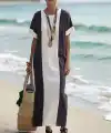 Kadın Kısa Kollu Bisiklet Yaka Uzun Süprem Elbise
