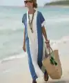 Kadın Kısa Kollu Bisiklet Yaka Uzun Süprem Elbise