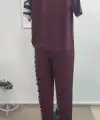 Kadın Kısa Kollu Bisiklet Yaka Zebra Desen Bluz Ve Pantolon Ikili Takım