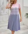 Kadın Kısa Kollu Bisiklet Yakalı Desenli Süprem Elbise
