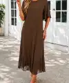 Kadın Kısa Kollu Bisiklet Yakalı Püskül Zikzak şekilli Midi Viskon Elbise