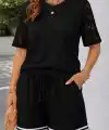 Kadın Kısa Kollu Bisiklet Yakalı Waffle Bluz Ve Short Ikili Takım