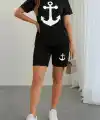 Kadın Kısa Kollu çapa Baskılı Viskon Ikili Takım