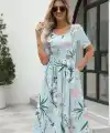 Kadın Kısa Kollu çiçek Baskı Midi Boy Süprem Elbise