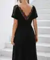 Kadın Kısa Kollu Dantel V Yakalı Midi Viskon Elbise